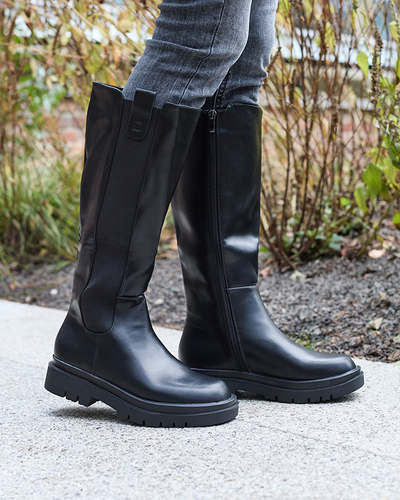 Women's eco-leather knee-high boots in black color Orikas - Footwear