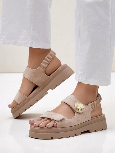 Royalfashion Callista women's beige suede platform sandals