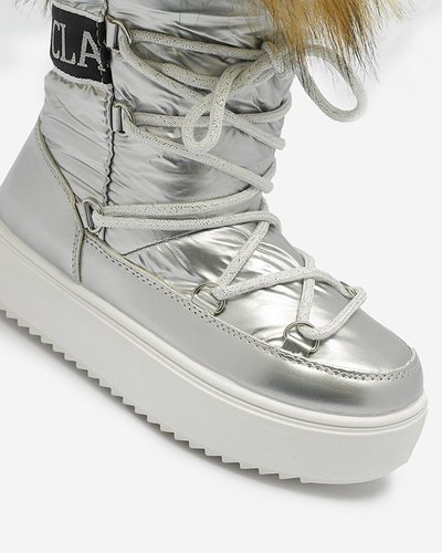 Silver children's slip-on shoes a'la snow boots with fur Asika - Footwear