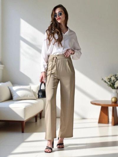 Royalfashion Plašas dāmu bikses ar sānu saitēm