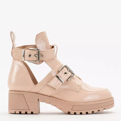 OUTLET Beige women's boots with embossing Lerika - Footwear