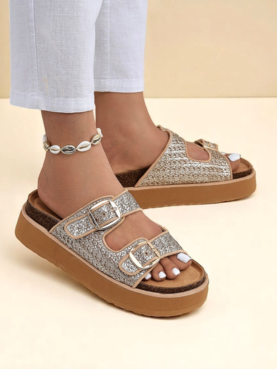 Royalfashion Women's Nora Woven Platform Flip-Flops