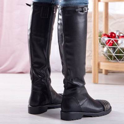 Black knee-high boots with flat heels Answer - Footwear