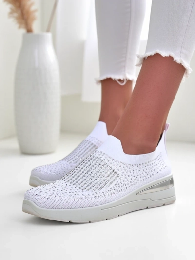 Royalfashion Slīdsošie sieviešu wedge sporta apavi ar rhinestones Qelavise