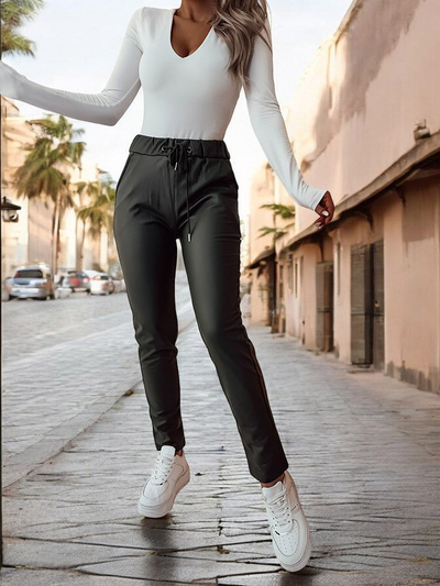 Royalfashion Women's eco leather pants in dark green