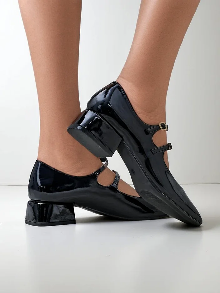 Royalfashion Women's patent leather heeled shoes with straps Naon