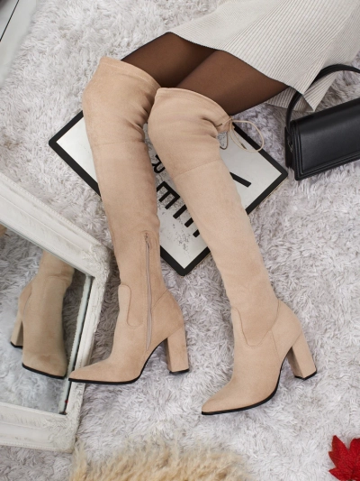 Flora Beige Leather Elegant Women's Boots for Autumn