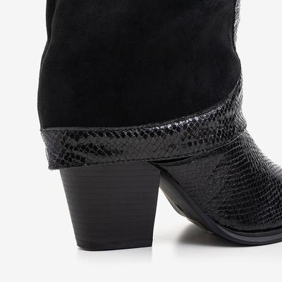Black boots with a decorated upper a'la snake skin Wica- Footwear