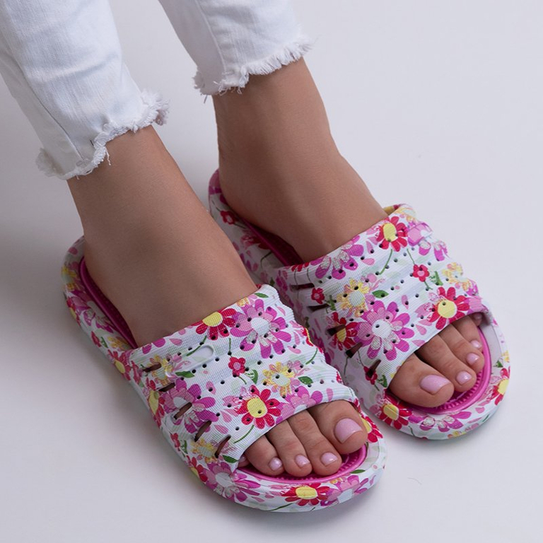 Pink floral rubber flip-flops Leda - Footwear