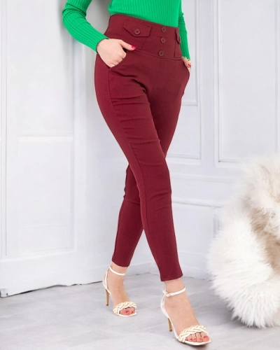 Women's maroon treggings with buttons - Clothing