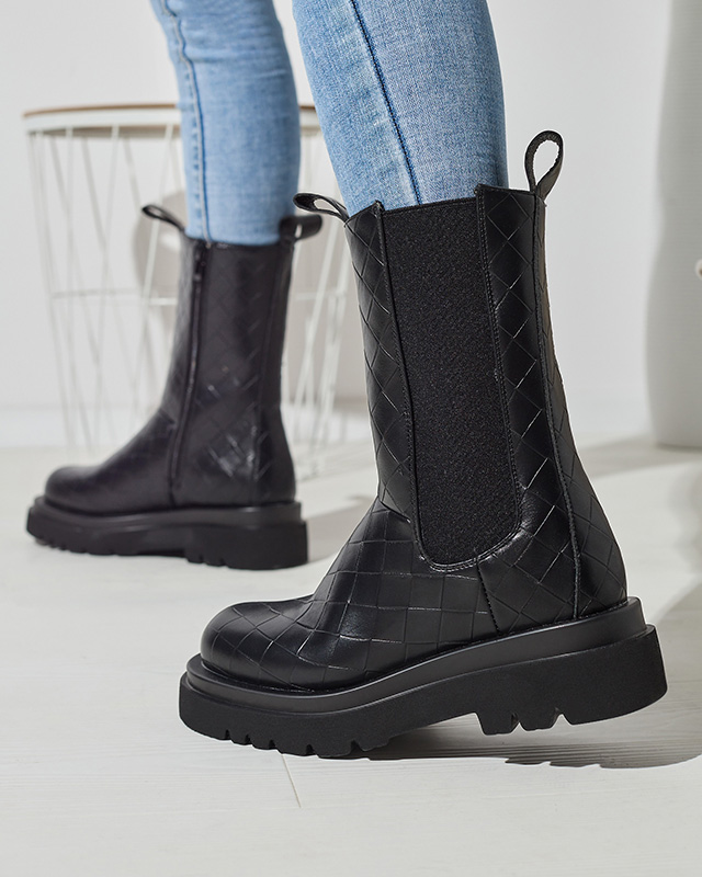 Melni sieviešu zābaki ar reljefu Ahetto- Footwear