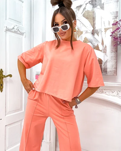 Royalfashion Sieviešu kokvilnas komplekts ar platām biksēm