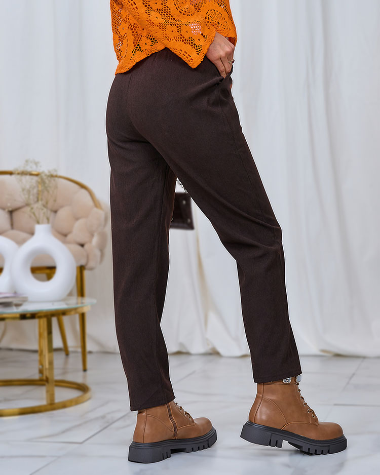 Royalfashion Dark brown corduroy women's fabric pants