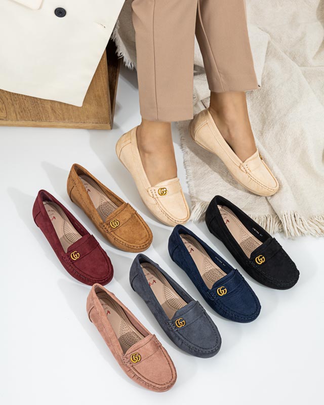 Women's moccasins with a low wedge heel in camel color Lemira - Footwear