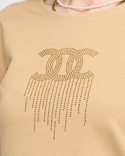 Women's sports tracksuit set with camel cubic zirconia - Clothing