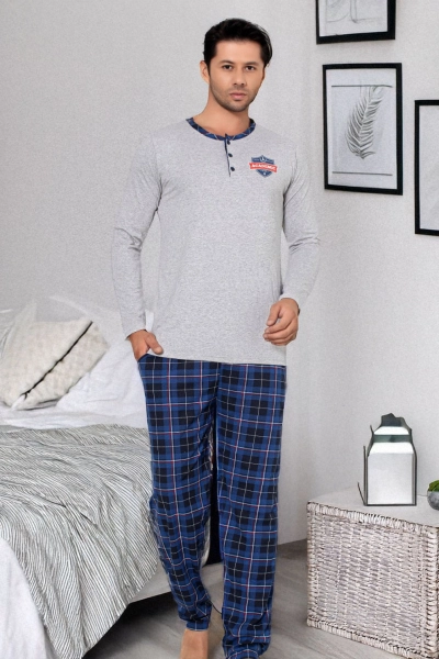 Royalfashion Men's cotton checkered pajamas