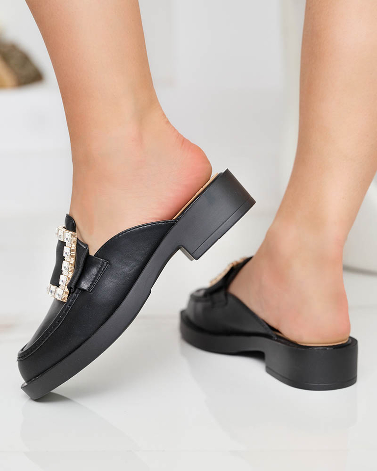 Sieviešu melnas čības a'la loafers Delaqi - Kurpes