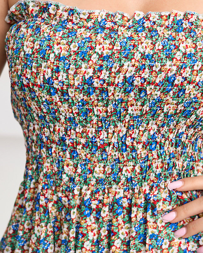 Women's blue floral mini dress with straps - Clothing