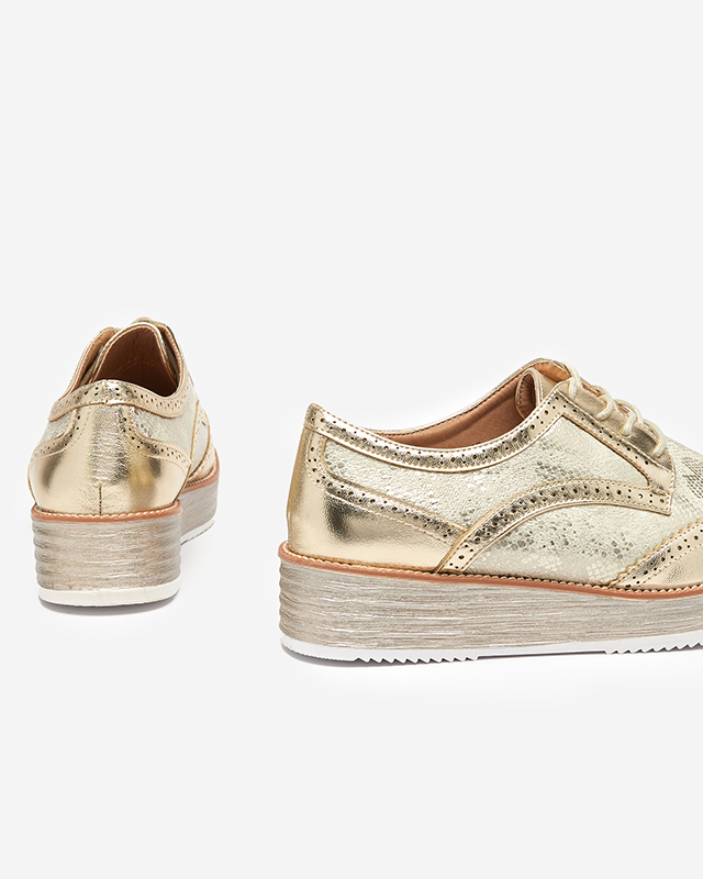OUTLET Zelta sieviešu apavi ar čūskas ādas ieliktņiem Fin - Footwear