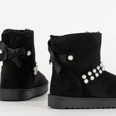 Women's black snow boots with a ribbon Himini - Footwear
