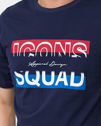 Navy blue men's t-shirt with a print - Clothing