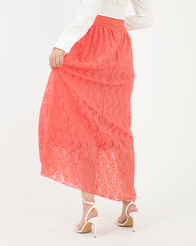 Women's coral lace midi skirt - Clothing