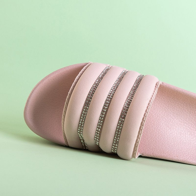 OUTLET Pink women's platform slippers with cubic zirconia Rondi - Footwear