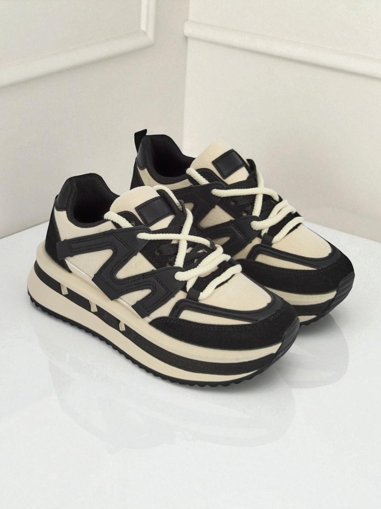 Selene Nero-damesplatformsneakers van swart ekologiese leer