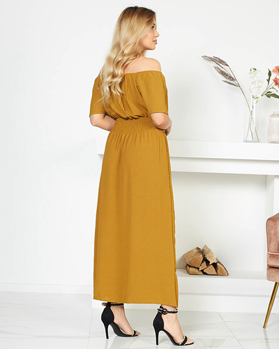 Mustard midi dress with an elastic waistband - Clothing