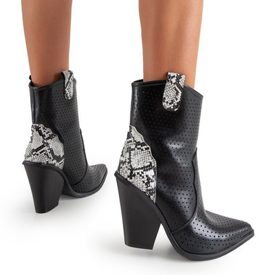 Black cowboy boots with snake skin embossing Qiana - Shoes