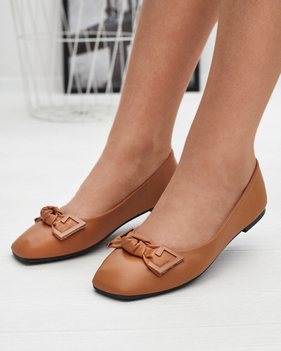 Women's camel ballerinas with decoration on the nose Caxien- Footwear