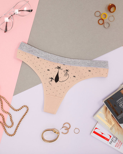 Beige women's thongs with print - Underwear