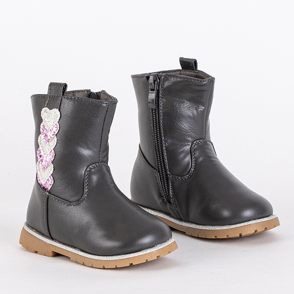 Gray girls boots with a decorative upper Nokimi - Footwear