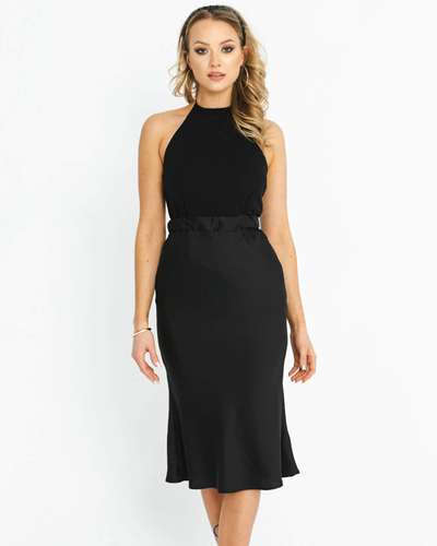 Ladies' black satin midi skirt - Clothing