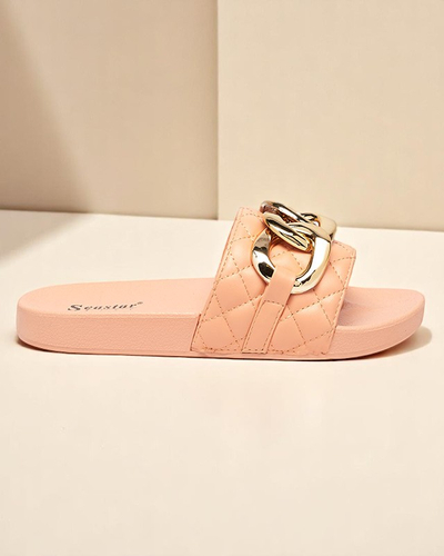 Royalfashion Coral women's quilted flip-flops with gold chain Eteris