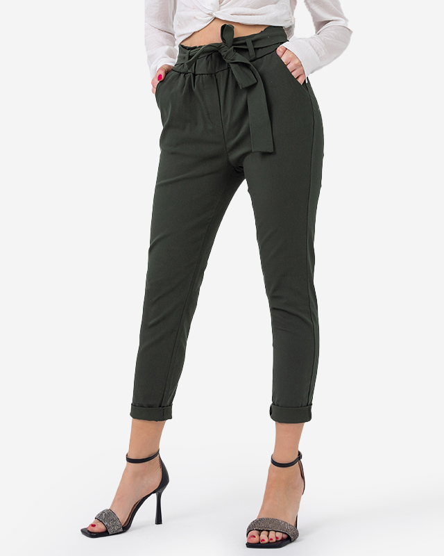 Women's fabric high-waisted pants in khaki - Clothing