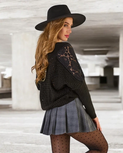 Royalfashion Openwork women's sweater with lace