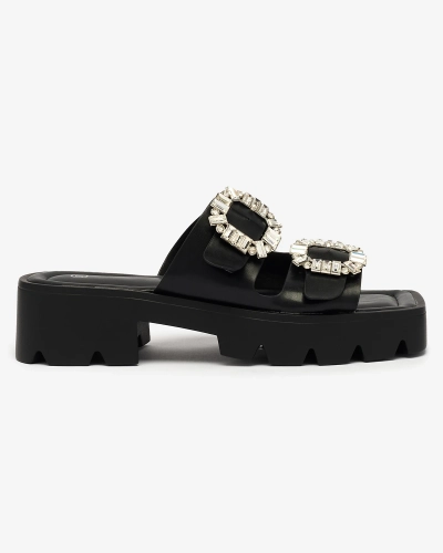 Royalfashion Black women's embellished Tireta heeled flip-flops