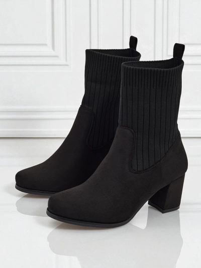 Women's eco-suede heeled ankle boots with a sock-like insert LumenThorn