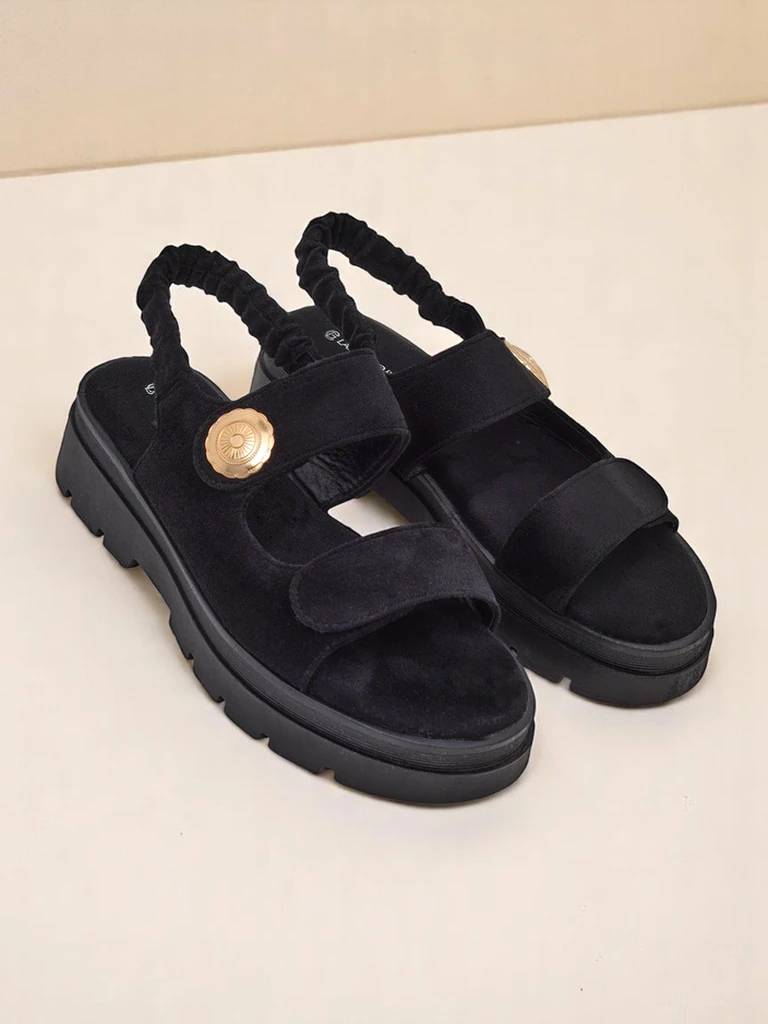 Женские сандалии Royalfashion Anthea Nero – черная замша, платформа 5 см