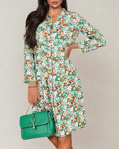 Royalfashion Sieviešu midi rakstaina kleita