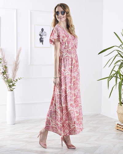 Patterned pink women's midi dress Clothing
