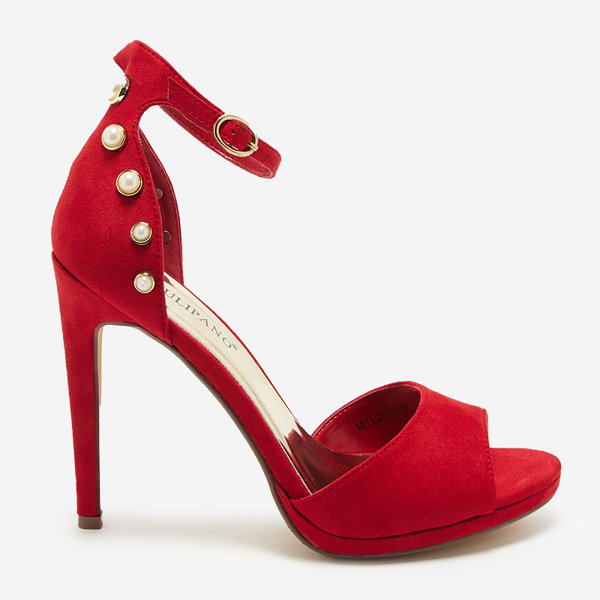 OUTLET Sarkanas sieviešu stiletto sandales no eko zamšādas Sariel- Footwear