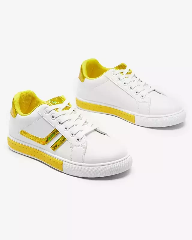 Baltas sieviešu sporta kurpes ar dzelteniem hologrāfiskiem ieliktņiem Bielga- Footwear
