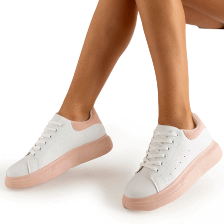 Białe damskie buty sportowe z różowymi wstawkami Gulio - Obuwie