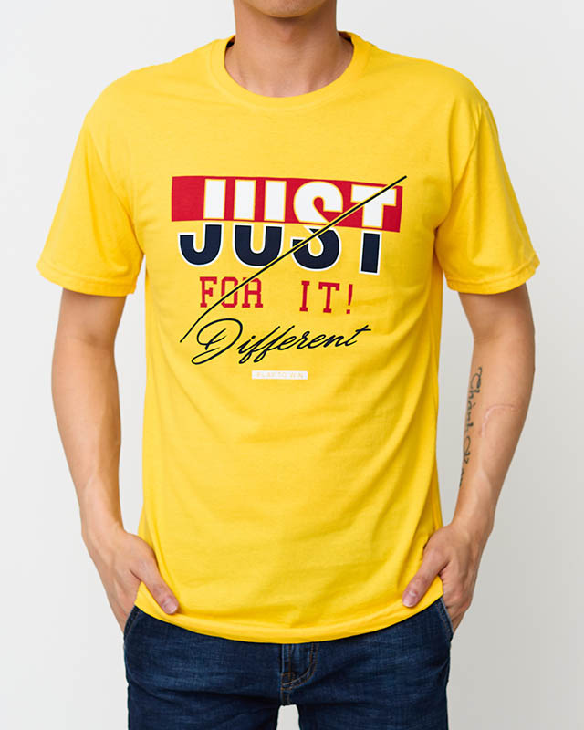 Dzeltens moderns vīriešu t-krekls ar apdruku - Apģērbs