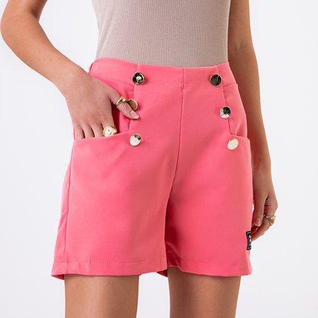 Koraļļu krāsas sieviešu īsās bikses ar pogām - Apģērbs