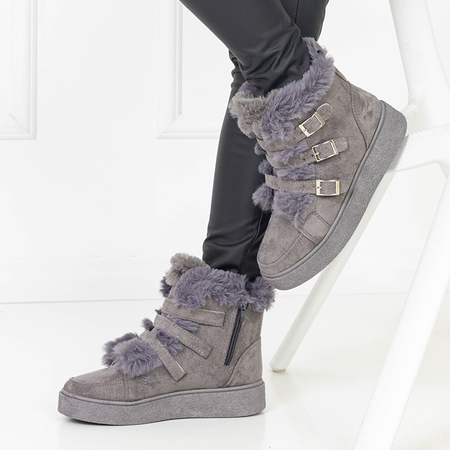 Pelēki sieviešu sniega zābaki ar kažokādu Moclo- Footwear
