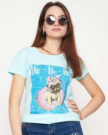Piparmētru sieviešu t-krekls ar suņa apdruku - Apģērbs