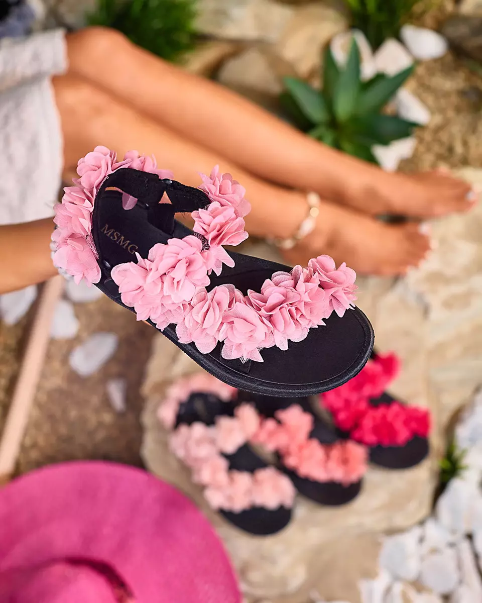 Royalfashion Rozā sieviešu sandales ar ziediem Alferroy